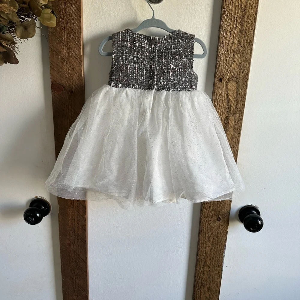 Blueberi Boulevard 2T Girl Formal Dress Tweed Tulle Lined Sleeveless Blingy Tutu